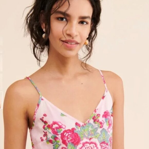 LOVESHACKFANCY FARADAY PINK DESERT Cotton Barbiecore Floral Maxi Slip XS $225 - Picture 8 of 16